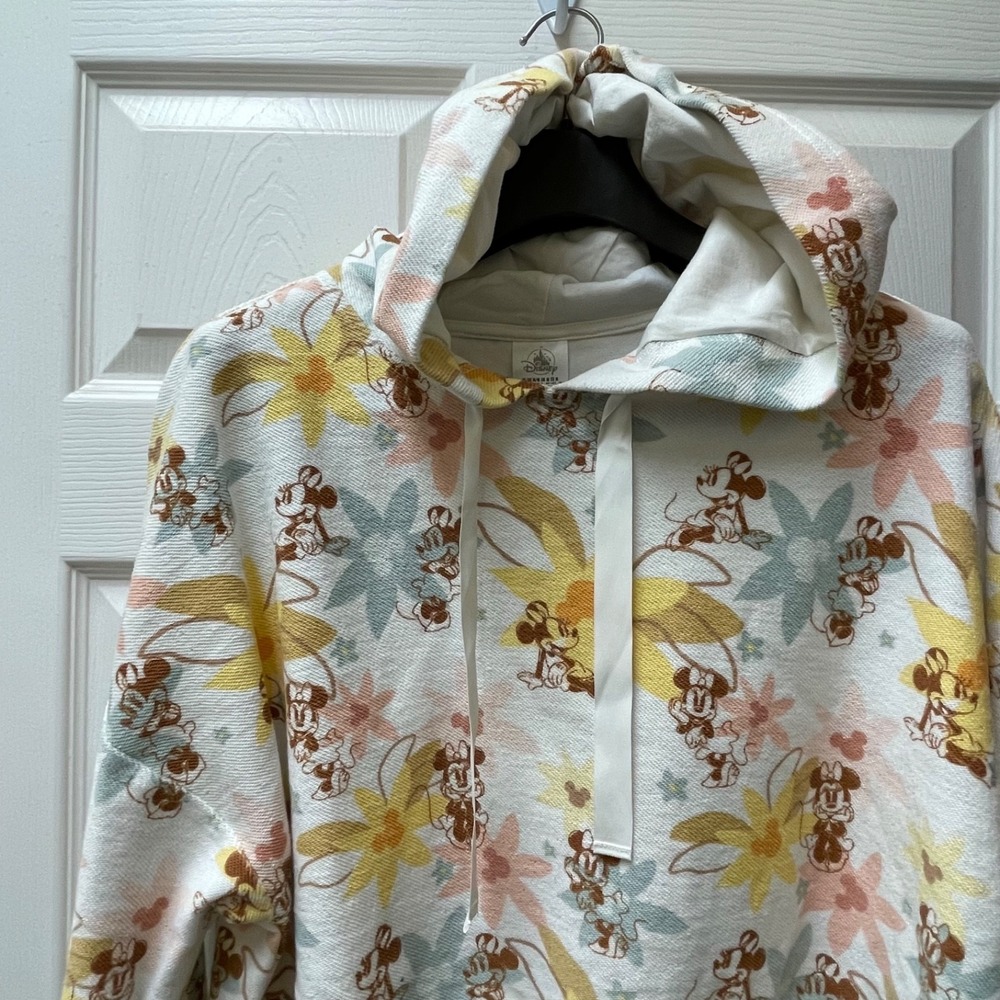 Disney Parks Minnie Mouse Sz M Spring Floral Oversized Cropped Hoodie Relaxed